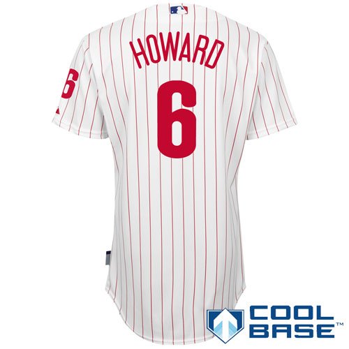 MLB Men's Philadelphia Phillies Ryan Howard Six Button Cool Base Authentic Home Jersey (Wht/Scrlet Pinstrp, 40/Medium)