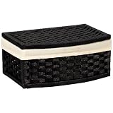 Paper Rope Wicker Basket Curved w/ Lid & Liner Black - Household Essentials #ML-7012