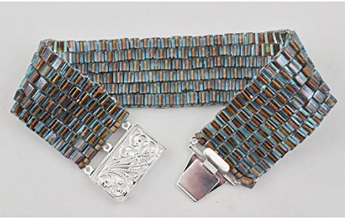 Bronze and Aqua Blue Beaded Peyote Bracelet