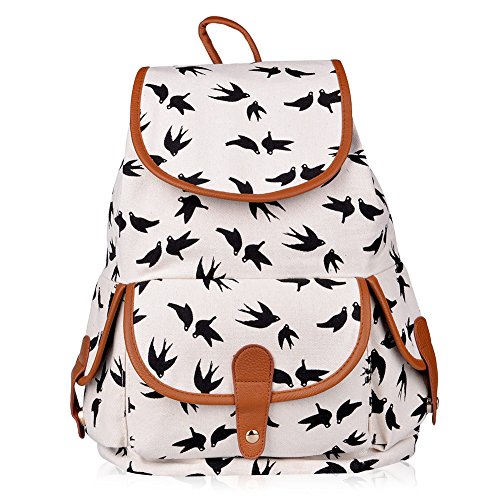 Vbiger Canvas Backpack for Women & Girls Boys Casual Book Bag Sports Daypack (Birds 2)