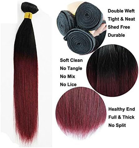 SpringHair 100% 1 Bundle Brazilian Virgin Remy Human Hair Weaves Extension Ombre Black Red Silky Straight Weft 100g (20 inches)