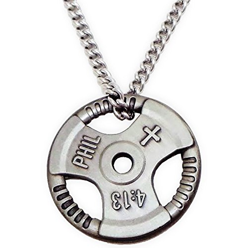 Men's Antique Finish Grip Plate Necklace-Phil.4:13