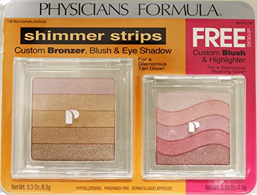 Physicians Formula Shimmer Strips Glow Bronzer, Blush Eyeshadow & Hightlighter: Miami Strip +Rosy Glow Dual Pack 7148