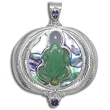 Sterling Silver Aventurine Frog w/ Paua Shell, Iolite, Blue Chalcedony and Pearl Accent Pendant by Sajen