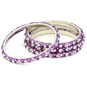 Chamak by priya kakkar 4 Purple Bangles Decorated with White 