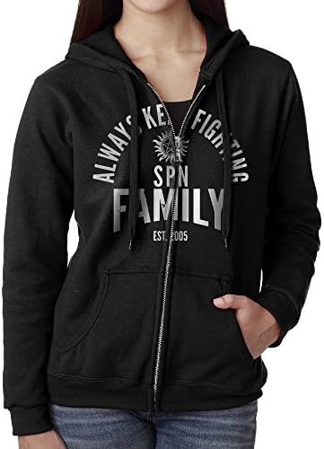 Zip Up Sweatshirt Women Always Keep Fighting SPN Family