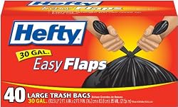 Hefty EZ Flaps Large, 30 Gallon Trash Bags, 40 Count Boxes (Pack of 6)
