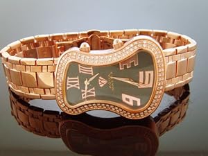 New Swiss Aqua Master Dual Time 1.50ct Gitar Black Face Watch Rose Gold Case