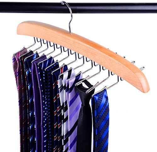 Wooden Tie Hanger 24 Ties Organizer Rack Hanger Rotating Twirl Holder Hook Homewares Closet Accessories Organizers
