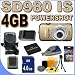 Canon PowerShot SD980IS 12.1MP Digital Camera w/5x Ultra Wide Angle Optical Image Stabilized Zoom and 3-inch LCD (Gold) 4GB BP6L Battery BigVALUEInc Accessory Saver Bundle