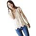 Finejo Women's Chiffon Shirt Lace Top Beading Embroidery O-neck Blouse Tops