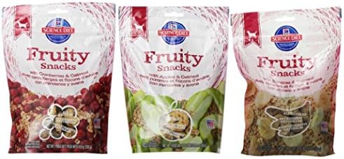 Hill's Science Diet Fruity Snacks Adult Dog Treat 3 Flavor Variety Bundle: (1) Cranberries & Oatmeal Fruity Snacks, (1) Apples & Oatmeal Fruity Snacks, and (1) Bananas & Oatmeal Fruity Snacks, 8.8 Oz. Ea. (3 Bags Total)