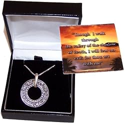 Though I walk through the Valley of shadow ...- &nbsp;Bible verse necklace ( 2.5cm or 1 inch ) - with Silver Chain and cards