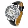 ESS Men's Black Dial Leather Strap Luxury Stainless Case Hand-Wind Up Mechanical Wrist Watch WM090