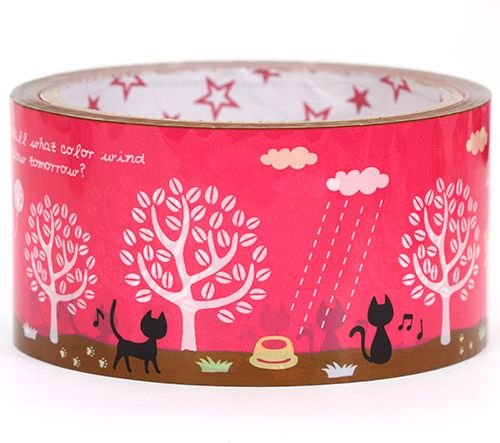 big pink Scotch Tape with black kitty