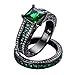 JunXin Black Gold Square Emerald Green Gemstone Women Wedding Engagement Set Round CZ Size5/6/7/8/9/10/11(9)