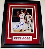 Pete Rose Autographed Record Breaking Custom Framed 8 x 10 Photograph with Team Medallion