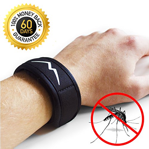 Natural Mosquito Repellent Bracelet by Maky Outdoors. No DEET. Best Outdoor Repellent Wristband. Waterproof. Ideal for kids and baby. 4 Refills. (Black)