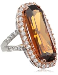 Rose Gold over Sterling Silver Champagne Quartz and Created White Sapphire Ring, Size 7