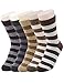 Vero Monte 5 Pairs Women's Horizontal Stripes Crew Socks Rabbit Hair Wool Blended