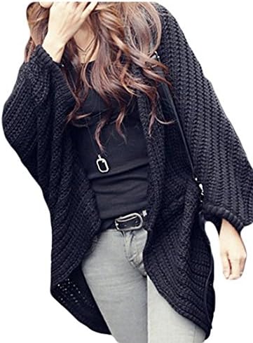 Forvery Womens Loose Batwing Sleeves Open Front Long Knit Sweater Cardigan Black