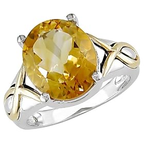 Buy Women 10Ky & Silver Oval Citrine Ring - Yellow