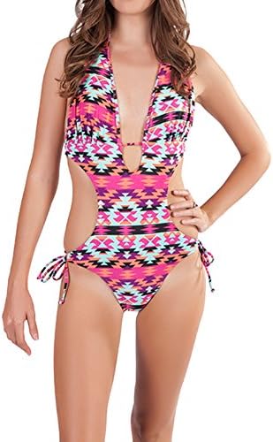 Womens Monokini Swimsuit, Aloha, One Piece / Two Piece, Several Colors,Large / 10,Multi Aztec