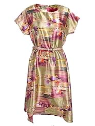 Short Sleeves Belted Glittering General Print High-Low-Hem  Dress