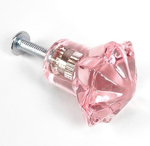 Vintage Pink Diamond Glass Cabinet Knobs (10) Kitchen Drawer Pulls ~ T14 Classic Shabby Chic Victorian Style Flame Polished Glass Knobs for Cabinets, Drawers, Dressers, Kitchen Cabinets and Cupboards