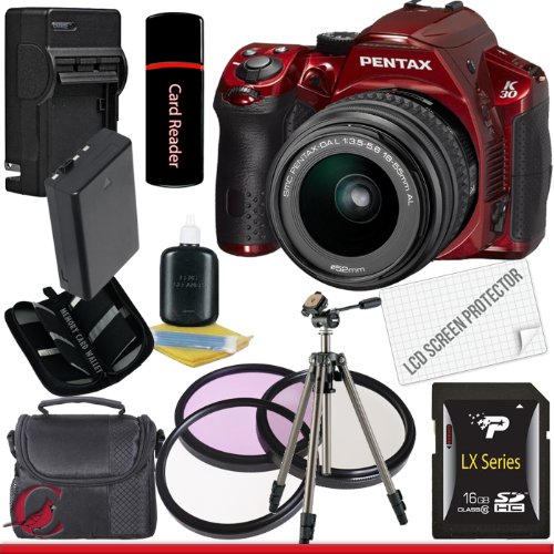 Pentax K30 Digital Camera with 18-55mm AL Lens Kit (Red) 16GB Package 2 On Sale