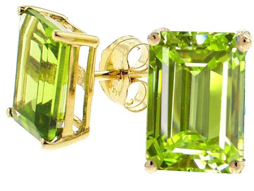 3.00 cts Genuine Emerald Cut Peridot Earrings - 14kt White or Yellow Gold