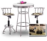 Chrome Bar Table & 2 Chrome Adjustable 24"-29" Union Pacific Train Fabric S ....