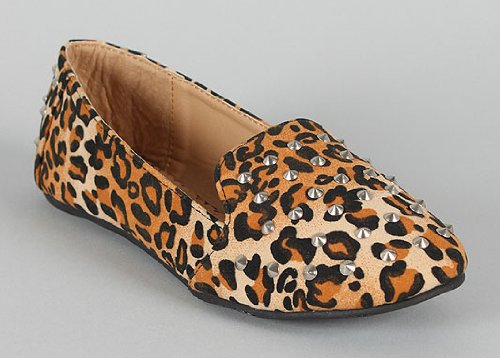 Lily-49 Studded Spike Round Toe Loafer Flat Zebra