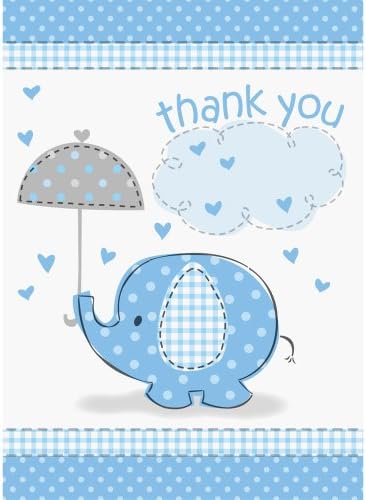 Unique Baby Shower Thank You Notes - Blue Umbrellaphant