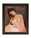 Art Reproduction Oil Painting - Picasso Paintings: Maternity (Artist Interpretation) with Chesterfield - Deep Black Finish with Oxblood Accent - 26 X 30 - Hand Painted Framed Canvas Art