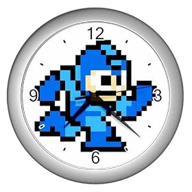 Silver Wall Clock of Vintage Retro Megaman (Mega Man) Running Sprite Graphic