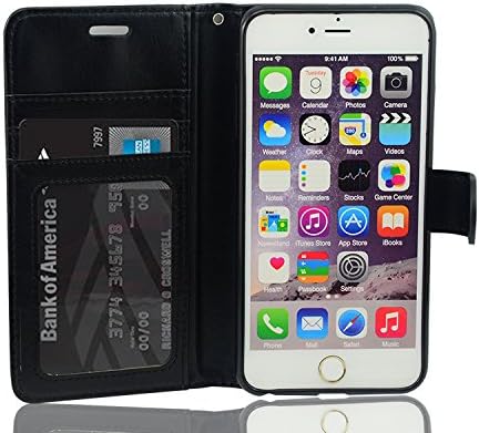 iPhone 6 PLUS Case, + HD LCD Screen Protector, gtsy® kit pack set BUNDLE - 1 Leather Fashion Designer Wallet Flip Cover Skin Case Stand and 1 Liquid Crystal Display Screen Protector for iPhone 6 PLUS 5.5 inch [LIFETIME CASE WARRANTY] (6 PLUS Black)