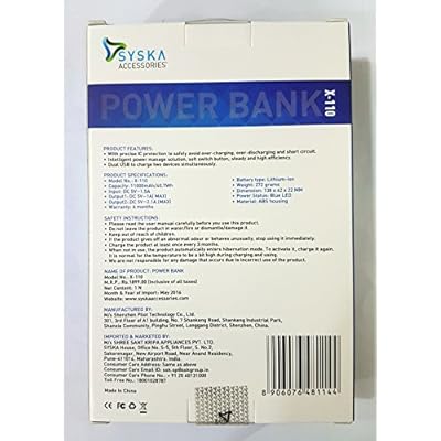 Syska X110 11000mAH Power Bank (Black-Grey)