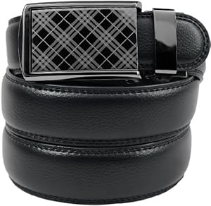 SlideBelt - Tartan Buckle with Black Leather (46-50
