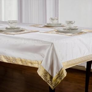 Amazon.com - White Gold - Handmade Sari Oblong Tablecloth ...