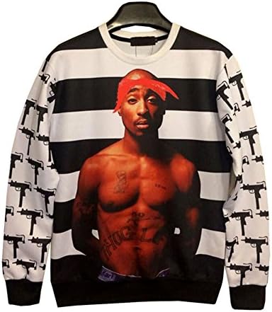 Women Pullovers Red 2pac Tupac Shakur Hoodie 3d Hipster Sweatshirts (White, Medium)