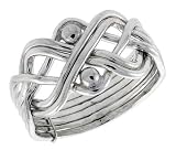 Sterling Silver 6-Piece Beaded Loop Design Puzzle Ring Band, 7/16 in. (11.5mm) wide, size 8