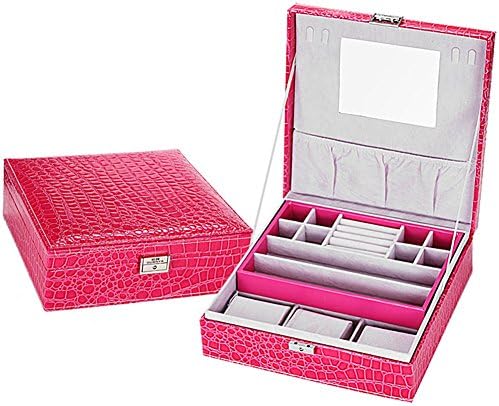 Jewelry Organizer Box with Mirror for Women Cute Storage Travel Case Watch Necklace Box Girl's Gift, Rose