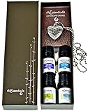 Heart Aromatherapy Essential Oil & Diffuser Necklace gift Set (Lavender Peppermint Zen Inner Peace) Ball Chain