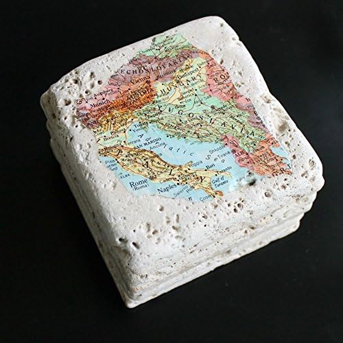 Personalized Natural Stone Vintage Map Coasters