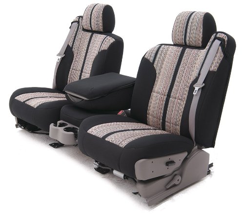 Coverking Saddleblanket Custom Fit Seat Covers - SADDLEBLANKET BLACK / NEOSUPREME BLACK SIDES, Front Row Seats 1999 - 2002 Dodge Ram Trk 250,350,2500,3500 Full 40/20/40, w/built-in headrest, w/folding console, w/o built-in shoulder belt