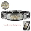 Floating Cubic Zirconia Black Cross Link Stainless Steel Cuff Bracelet
