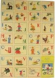 Cavallini Gift Wrap or Decoupage paper, Vintage Toys Flash Card French Alphabet, Vintage look poster or print ~ 3 sheets, 20 x 28 inches each