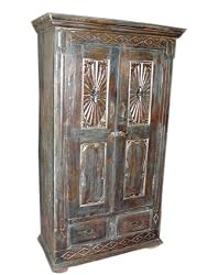 Antique Carved Rustic Armoire Chakra Motif Furniture 68x34