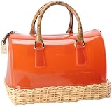 Furla Candy Bauletto Wicker Satchel,Papaya/Natural,One Size
